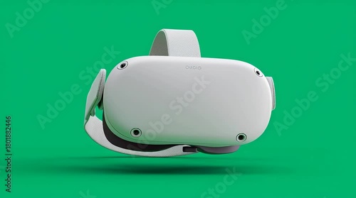 Modern Virtual Reality Headset Floating Against a Vibrant Green Background.