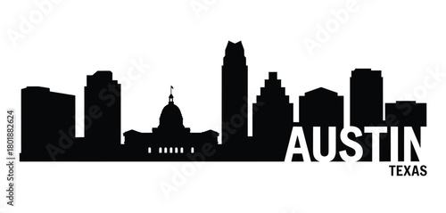 Austin texas skyline silhouette with state capitol building