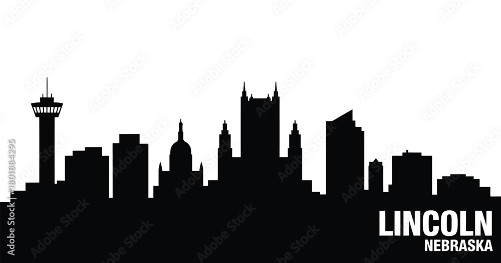 Naklejka premium Lincoln nebraska skyline silhouette black and white cityscape