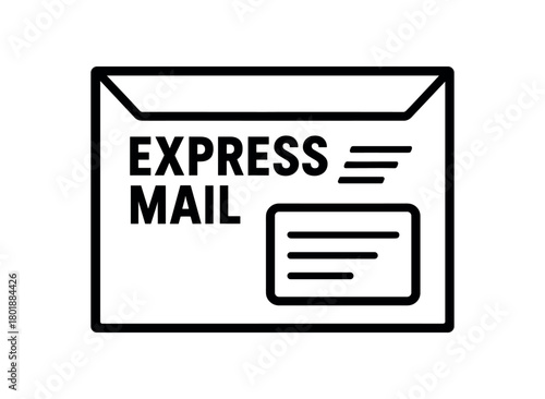 Express mail envelope with printed icon black silhouette with fold and label line accents urgent shipping