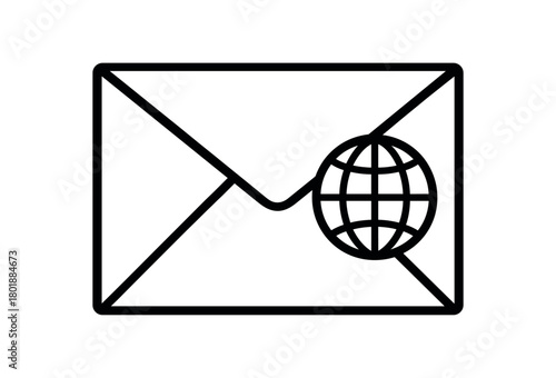 International mail envelope with globe symbol black silhouette with icon and fold line accents global communication item