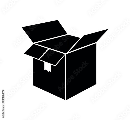 Box with sticker seal broken black silhouette with flap and tape line details official opening moment