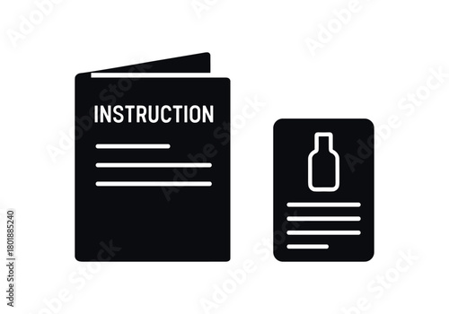 Instruction booklet and product card black silhouette with page and info line accents included documentation visual