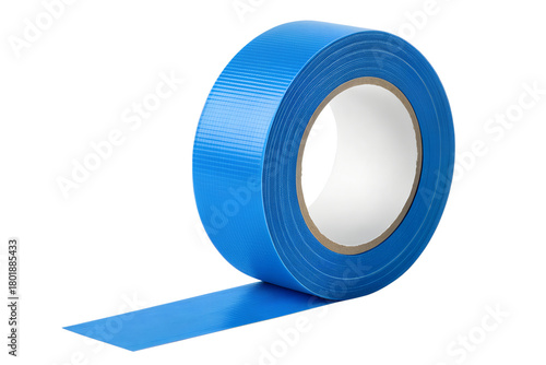A vibrant blue roll of heavy-duty adhesive cloth tape unrolling on a clean white background, perfect for repairs, crafting, and industrial applications