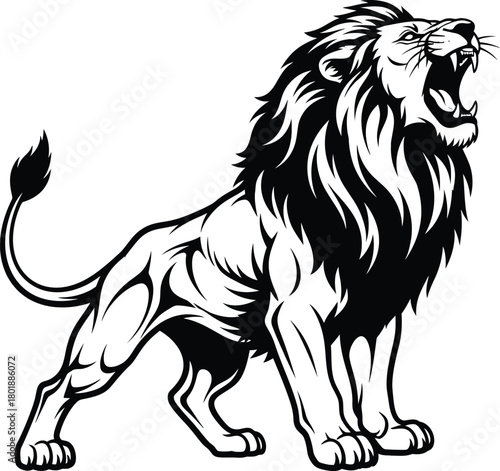 Roaring lion vector illustration black and white animal king of beasts eps silhouette