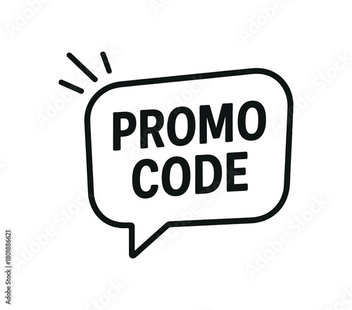 Speech bubble with promo code text black silhouette with tip and label line accents digital discount visual