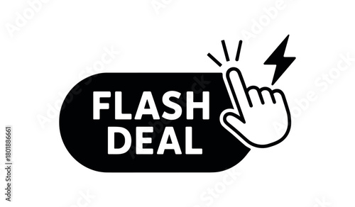 deal button website UI black silhouette with click and lightning line accents ecommerce promo element
