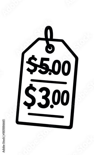 Price label with slashed old price black silhouette with cross and currency line accents reduced price tag