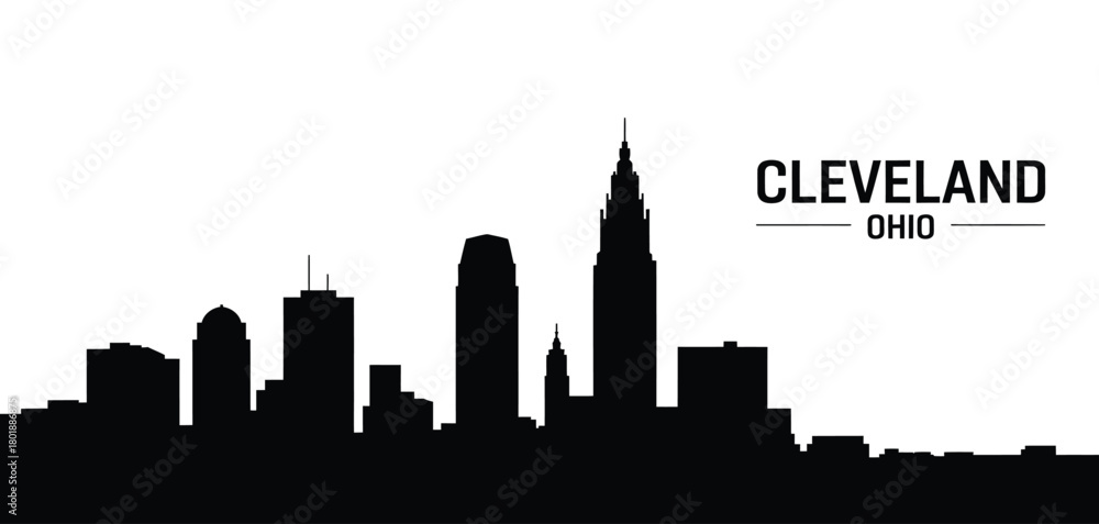 Naklejka premium Cleveland ohio skyline silhouette at night