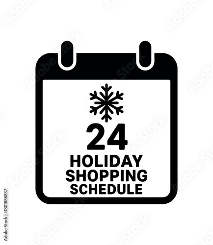 Calendar marked with snowflake icon black silhouette with date and edge lines holiday shopping schedule