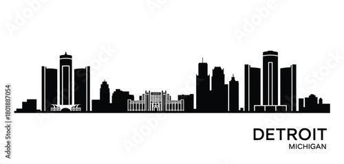 Detroit michigan skyline silhouette black and white