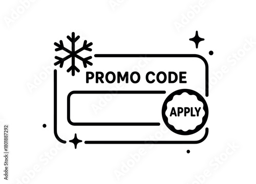 Promo code input with snow icon black silhouette with form and badge lines festive checkout interface