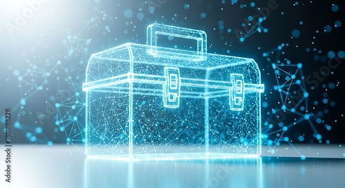 Glowing digital toolbox representing data and network solutions