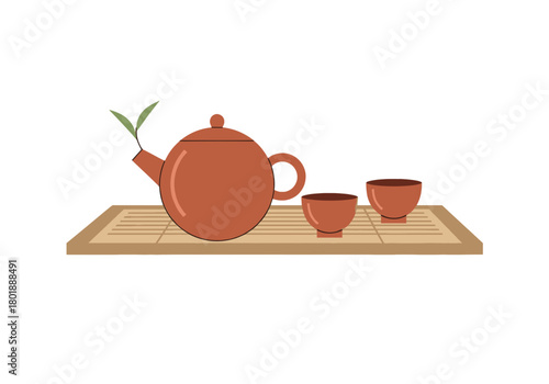 Enjoying a Soothing Tea Ritual With a Beautifully Crafted Teapot and Delicate Cups on a Wooden Tray in a Peaceful Setting