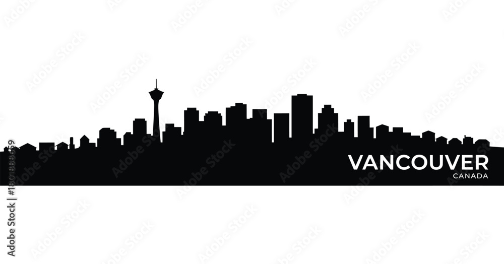 Naklejka premium Vancouver city skyline silhouette with text