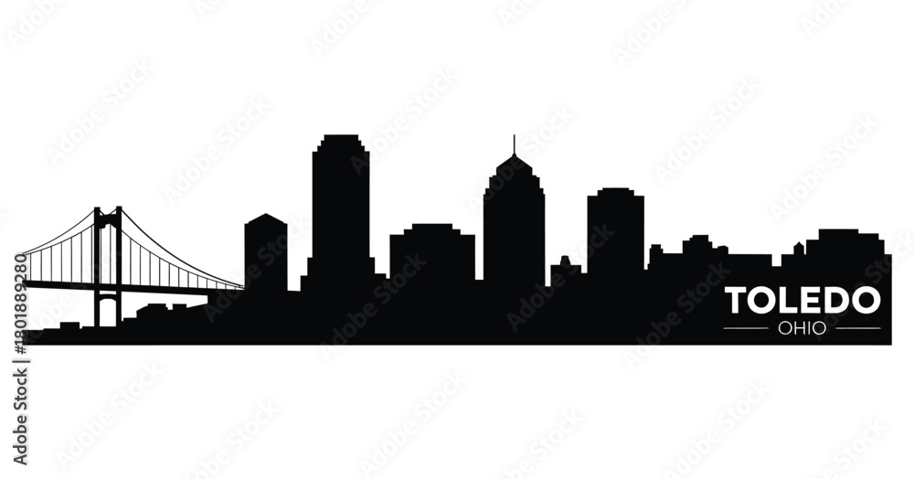 Fototapeta premium Toledo ohio skyline silhouette with bridge and buildings