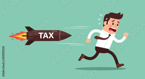 Businessman Fleeing from a Missile Labeled TAX.