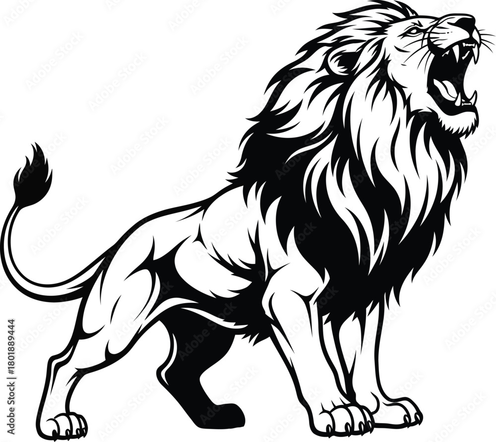 Obraz premium Roaring lion vector illustration black and white animal king of beasts eps silhouette