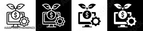 Software Investment Icon Set In Black And White Filled Style Collection