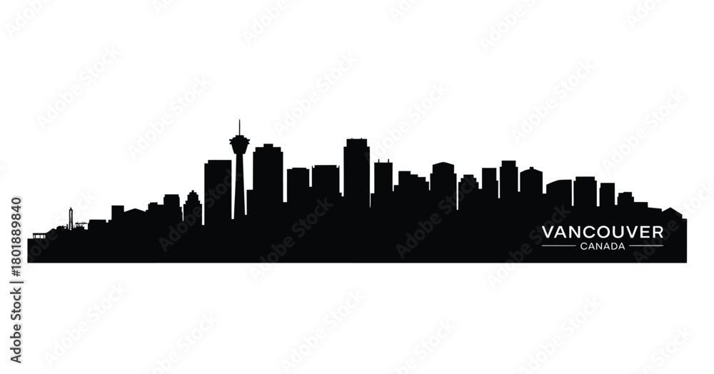 Naklejka premium Vancouver city skyline silhouette on a white background