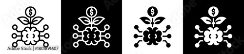 Artificial Intelligence Investment Icon Set In Black And White Filled Style Collection