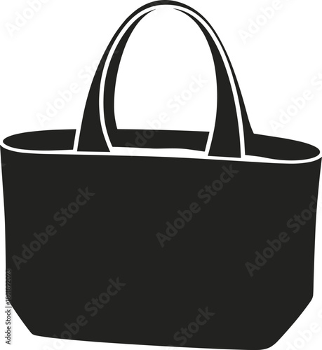 Minimalist tote bag silhouette illustration, simple handbag graphic design for fashion branding, shopping accessory icon, modern reusable bag artwork
