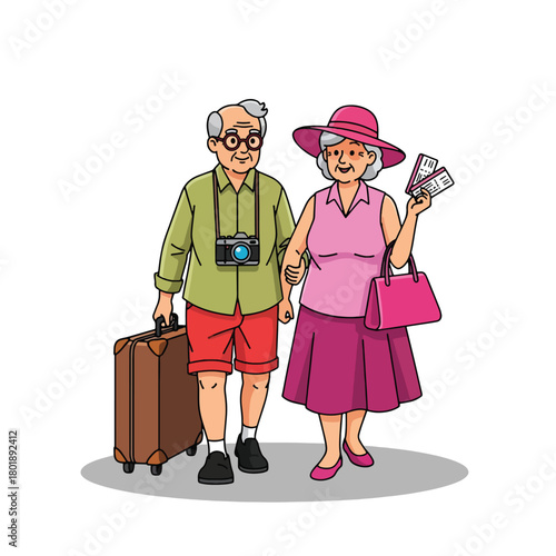 Elderly Couple Embarking on a Joyful Vacation Adventure Together.