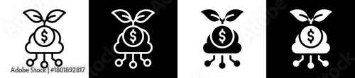 Cloud Computing Investment Icon Set In Black And White Filled Style Collection
