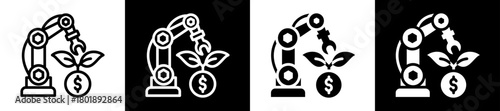 Robotics Investment Icon Set In Black And White Filled Style Collection