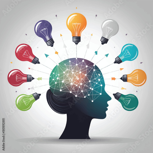 Creativity icons around head silhouette