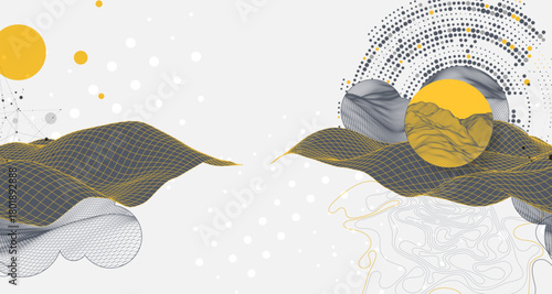 Abstract wireframe background. Modern science or technology art elements. Surface illustration inside circles