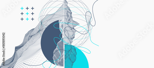 Abstract wireframe background. Modern science or technology art elements. Surface illustration.