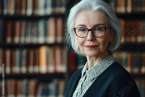 An image of a librarian working in old library generative AI