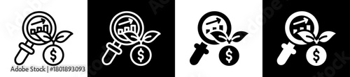 Data Analytics Investment Icon Set In Black And White Filled Style Collection