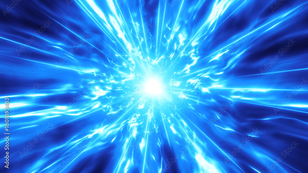 Fototapeta premium 青色の炎の集中線のエフェクト背景