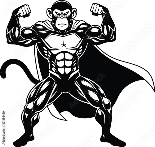 Superhero monkey vector illustration strong ape with cape and muscles eps silhouette