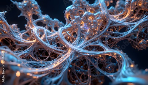 Glowing Iridescent Fractal Mesh Tapestry