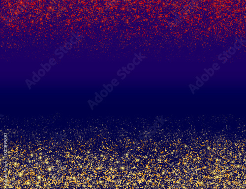 Vector illustration of a blue background with gold sprinkles, glitter, and bright stars. Suitable for banners, posters, websites, wallpapers, and backgrounds.