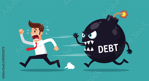 Man Running From Exploding Debt Bomb.
