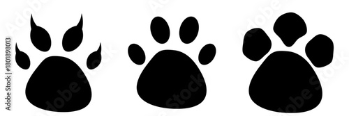  Dog paw print set. Paw icon collection on white background . Vector illustration.