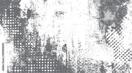 Abstract distressed grey and white textured background with halftone dots and grunge elements vector
