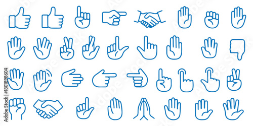 Hand thin line icons set. Hands, gesture icon. Editable stroke. Vector