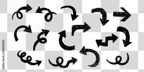 Dynamic hand drawn arrows pointing directions guiding progress and ideas in a modern design