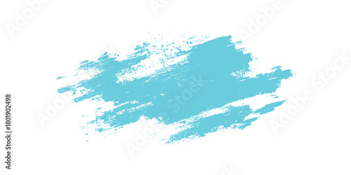 Abstract textured turquoise paint brush stroke splash on white background with rough edges and scattered speckles