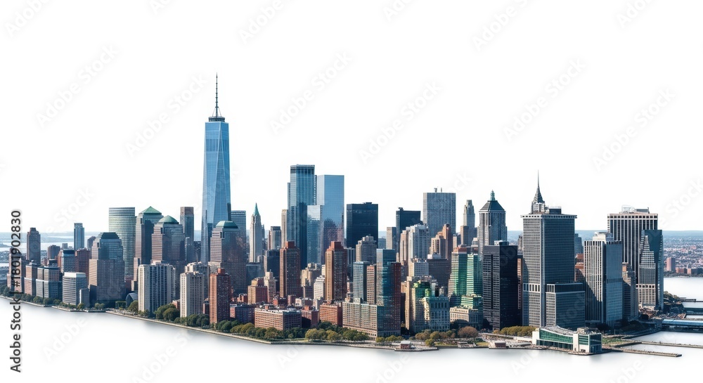 Fototapeta premium Panoramic View of New York City Skyline with One World Trade Center, Nyc, Cityscape, Skyscrapers