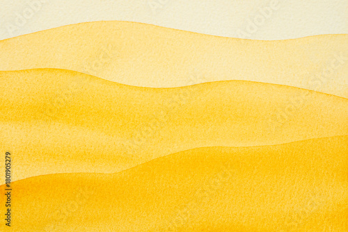 Abstract art hand drawn watercolor orange yellow wavy desert sand background on textured watercolor paper for wallpaper banner template page design.