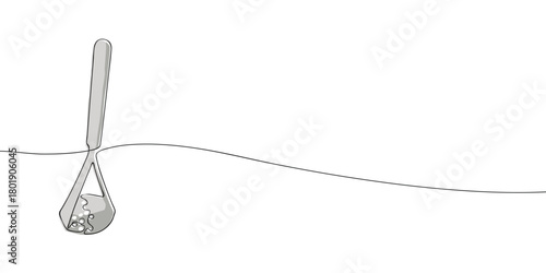 One line drawing of a potato masher. Minimal continuous line art for kitchen, cooking, and utensil design with copy space