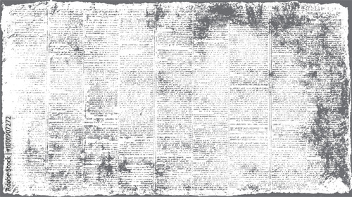 Distressed vintage newspaper page with faded text and torn edges in grayscale vector