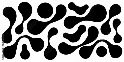 Abstract black and white organic shapes forming a dynamic pattern on a clean background