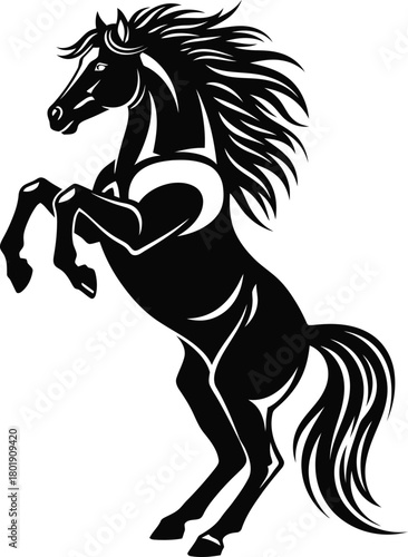Black rearing horse vector illustration equine animal silhouette design eps